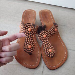 Mystique women's size 8 leather beaded sandals